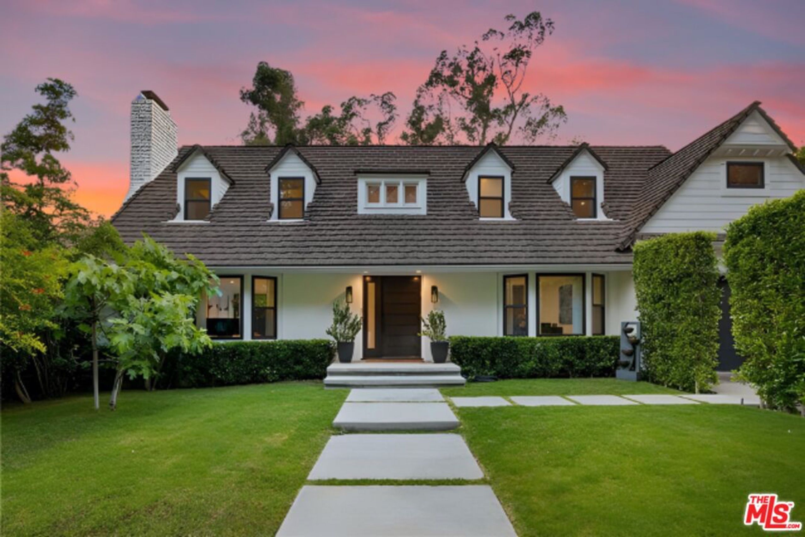 Traditional facade of 343 Veteran Avenue in Westwood at dusk